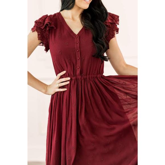 Rachel Parcell Lace Scarlet Embroidered Pleated Midi A-line Dress Red Size XL - Picture 3 of 15